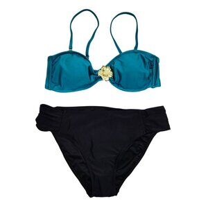 Teal Black Womens Wild Fable Bikini Set Gold Accent Size S Adjustable Straps